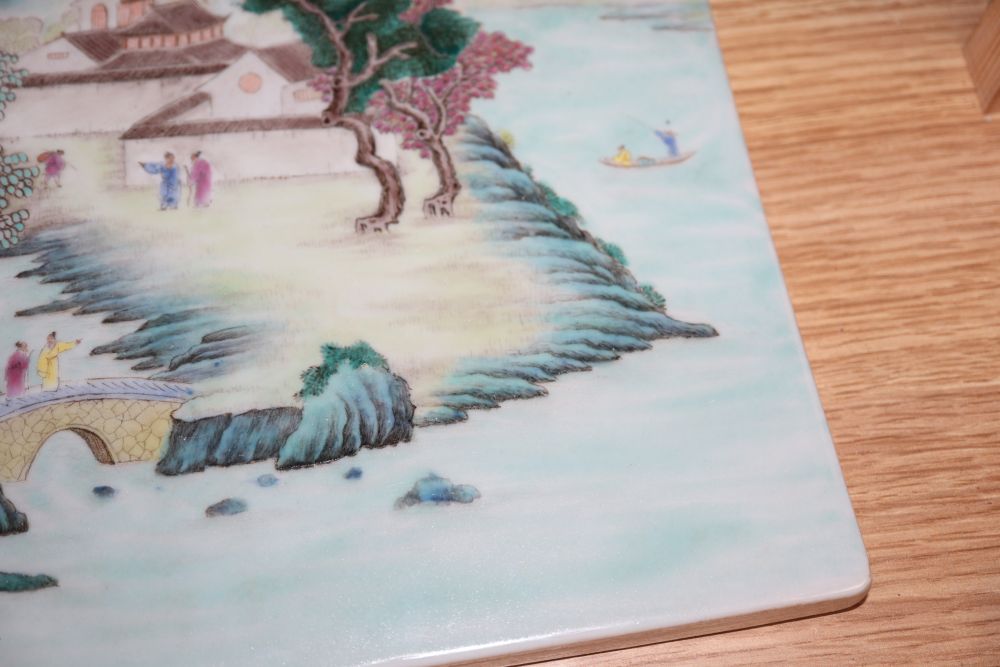 A Chinese famille rose ceramic panel, 33cm sq.